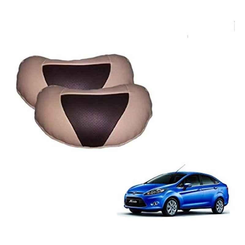 Kozdiko 2 Pcs Beige & Brown Car Neck Rest Cushion Pillow Set for Ford Fiesta