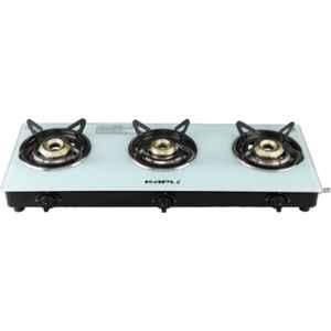 Kapli 3 Burner Mild Steel White Manual Toughened Glass Top Gas Stove, KAMGS3BWMAR2026