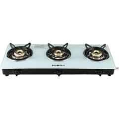 Kapli 3 Burner Mild Steel White Manual Toughened Glass Top Gas Stove, KAMGS3BWMAR2026