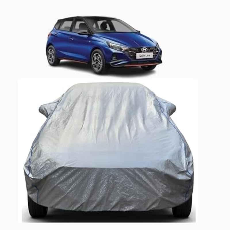 Aarex Auto Polyester Silver 100% Waterproof Car Body Cover with Mirror Pocket, Anti Dust & Triple Stitched for Hyundai i20 (2010 to 2025) Model