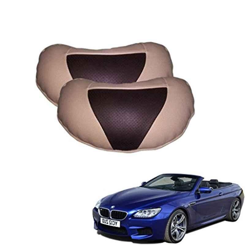Kozdiko 2 Pcs Brown & Beige Neck Rest Set for BMW 6 Series, koz_37988