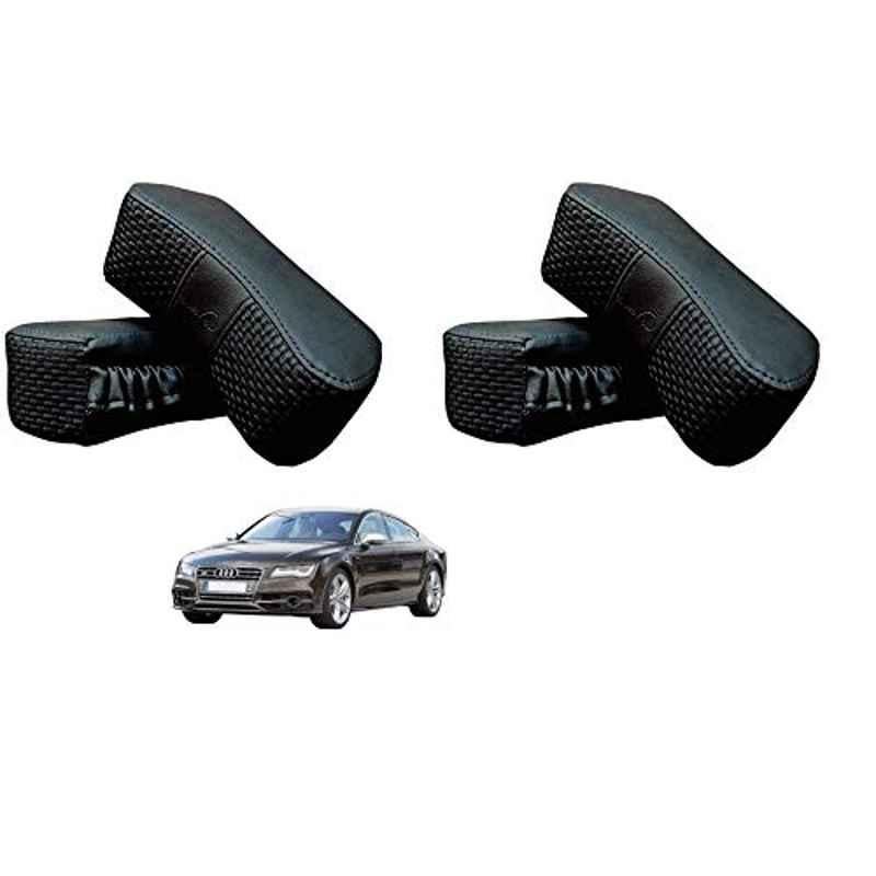 Kozdiko 4 Pcs CV Designer Black Leatherite Neck Rest Car Cushion Pillow Set for Audi NA