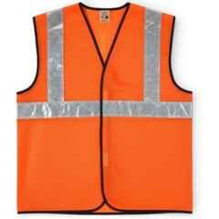 Sicuro Laser 90GSM Polyester Orange Sleeveless V Neck Safety Jacket with 2 inch Reflector Strip, Size: L (Pack of 10)