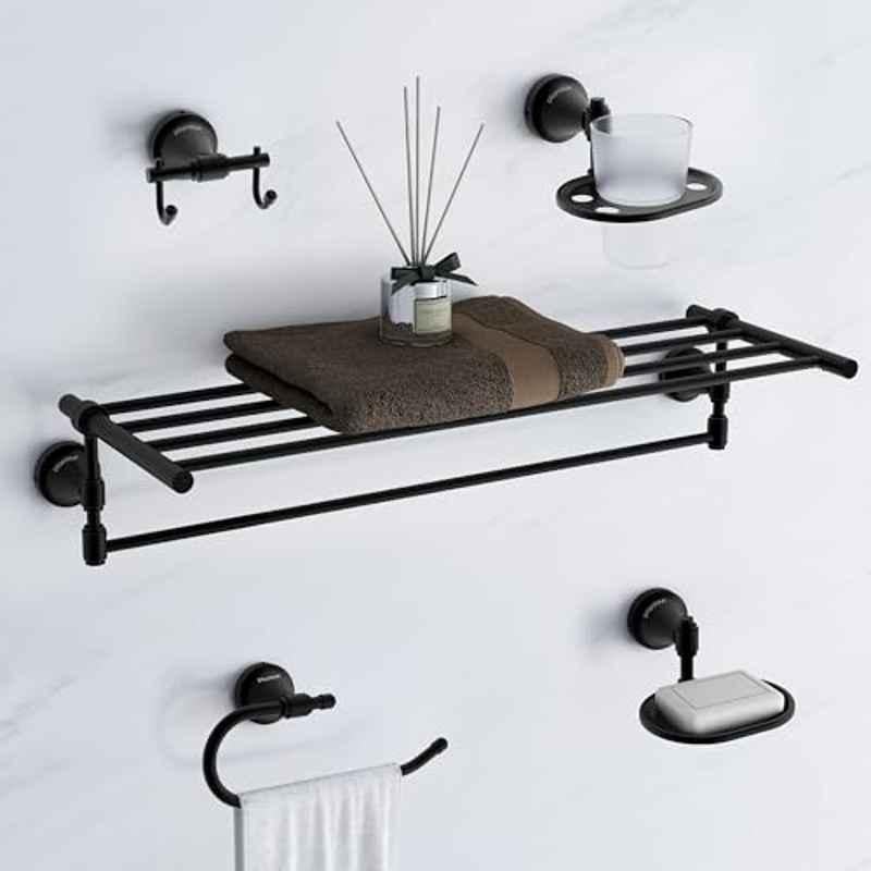 Plantex Niko 5 Pcs Stainless Steel Black Wall Mounted Bathroom Accessories Set