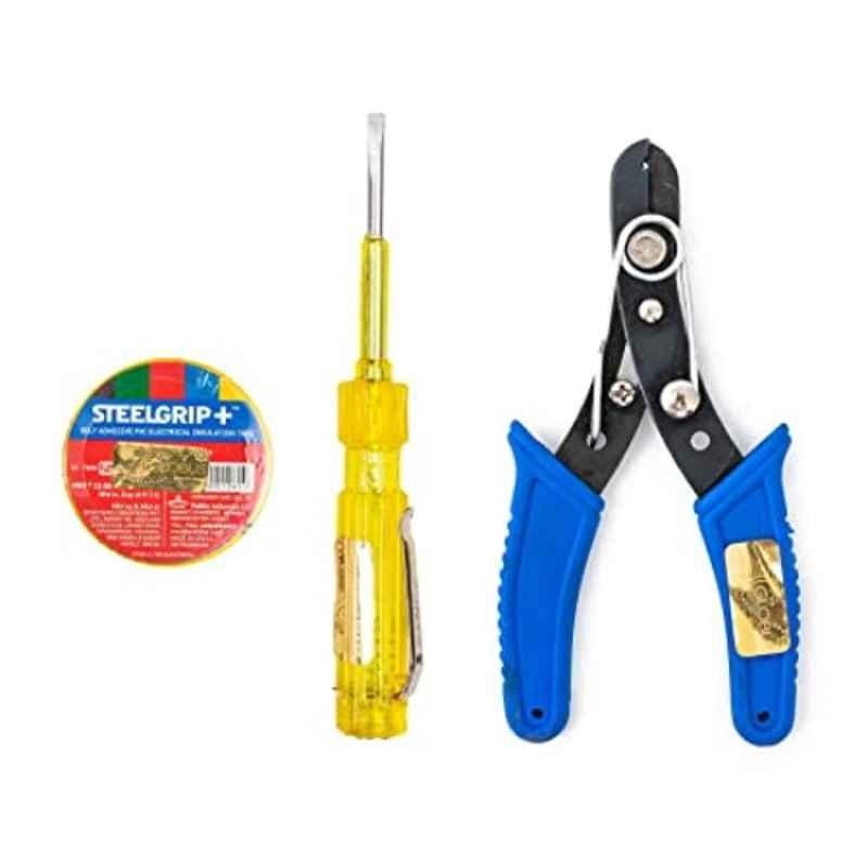 Globus 330 5.5 Yellow Neon Bulb Electrical Line Tester, 5 inch Wire Stripper with PVC Insulated Tape Combo, GL-WC-TAPE-TESTER5.5