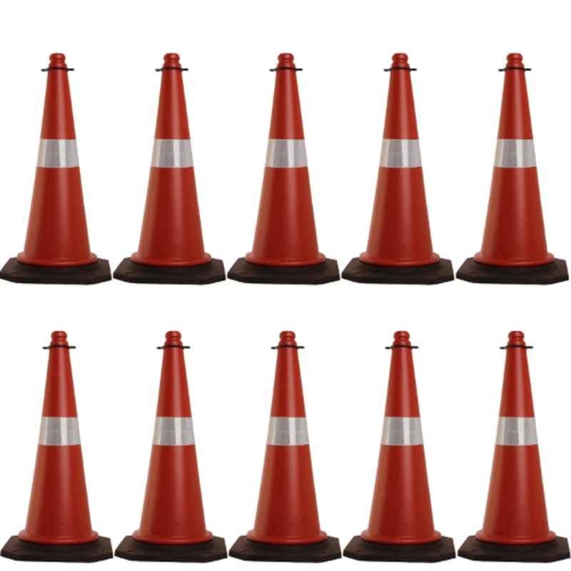 Ladwa 750mm Red & Black PVC Traffic Safety Cones with Reflective Strips Collar (Pack of 10)