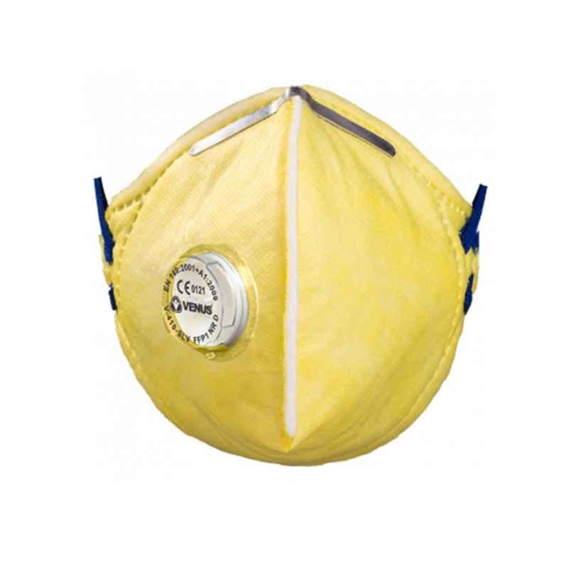 Venus Non Woven Synthetic Fiber Yellow & White Folded Respirator Valve Mask, V-410 SLV DM FFP1