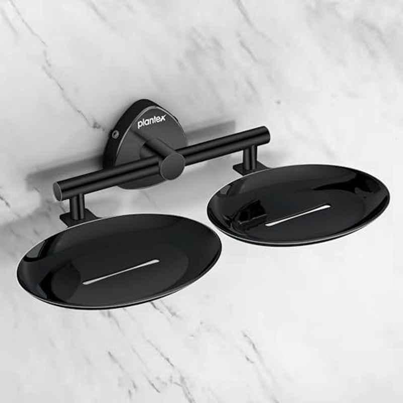 Plantex Stainless Steel Double Soap Dish for Bathroom/Soap Holder for Bathroom/Wall Mounted Soap Holder/Bathroom Accessories PVD Black Finish Angel
