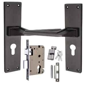 ATOM 230mm Alloy Steel Black Matt Finish Mortise Door Lock Set, MH-O54-CY-BLK-OSK