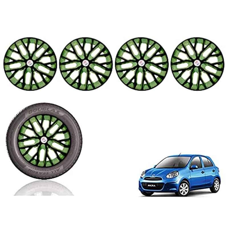 Auto Pearl 14 inch ABS Black & Green Press Type Car Hub Cap Wheel Cover for Micra XE
