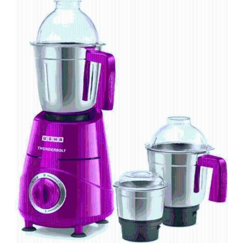 Usha Thunderbolt 800W Magenta Mixer Grinder with 3 Stainless Steel Jars, TH800MX3