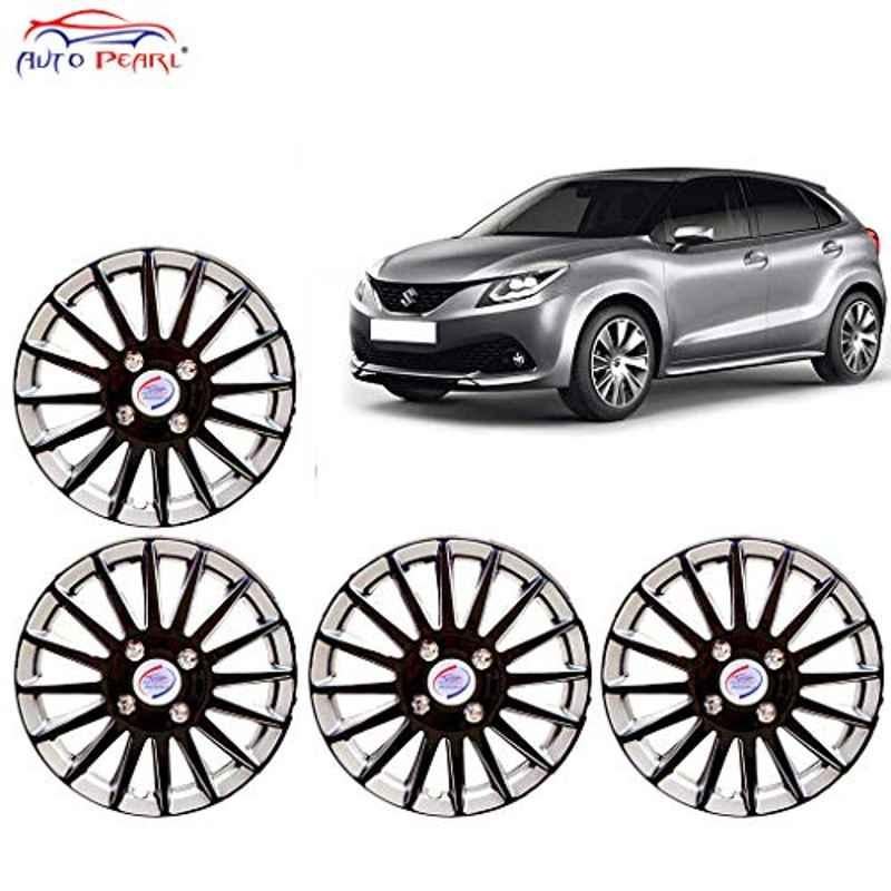 Auto Pearl 4 Pcs 15 inch ABS Black & Silver Press Fitting Wheel Cover Set for Maruti Suzuki Baleno 2015