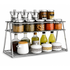 Niskoware Stainless Steel Silver 2-Tier Containers Kitchen Rack
