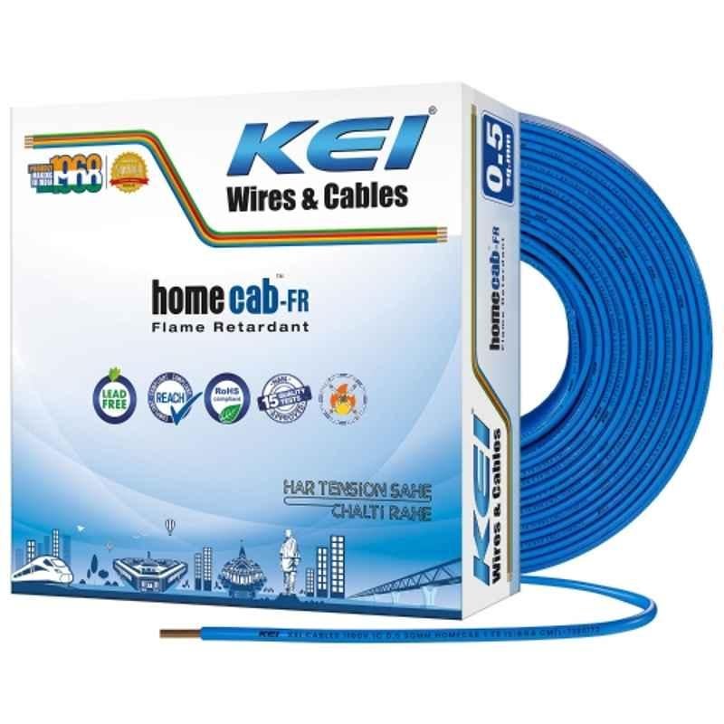 KEI Homecab 0.5 Sqmm 1 Core 99.97% Pure Copper Conductor FR PVC Insulated Cable for Domestic & Commercial Electrical Wiring (Blue, 90 Meters)