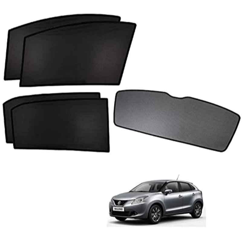 Kozdiko 5 Pcs Polyester Black Non Magnetic Window & Rear Sun Shades Set for Maruti Suzuki Baleno Nexa