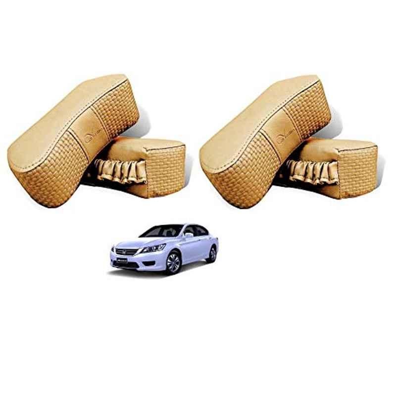 Kozdiko 4 Pcs CV Designer Beige Leatherite Neck Rest Car Cushion Pillow Set for Honda Accord