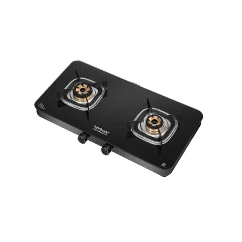 Hindware Apex 2B Glass Top Cooktop with 2 Brass Burner & Manual Ignition, CT 100243