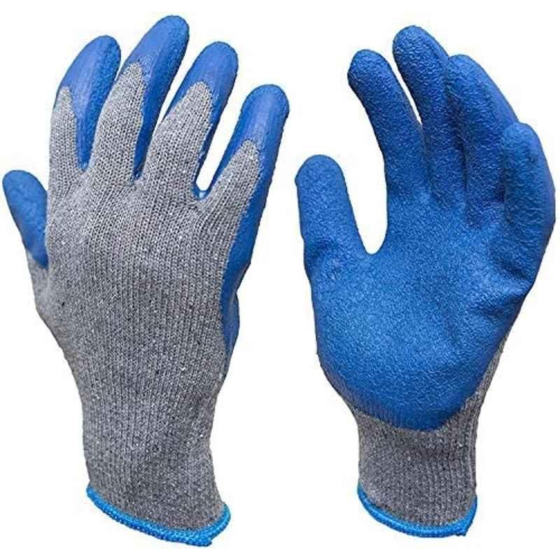 Abbasali Latex Rubber Blue Double Coated Work Gloves With Grip (Pair of 6)