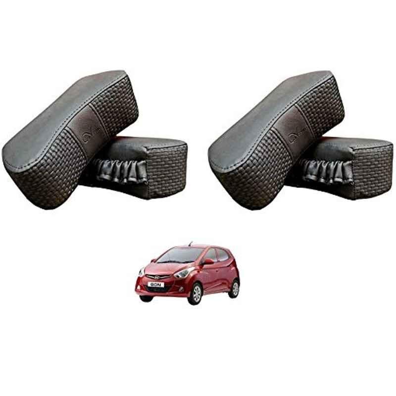 Kozdiko 4 Pcs CV Designer Grey Leatherite Neck Rest Car Cushion Pillow Set for Hyundai Eon