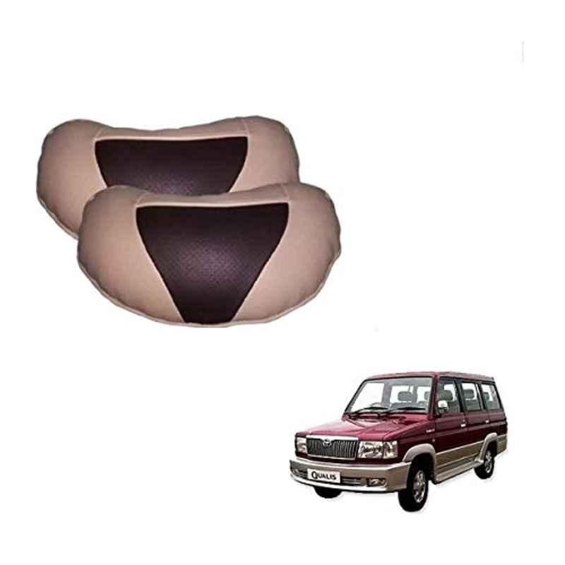 Kozdiko 2 Pcs Beige & Brown Car Neck Rest Cushion Pillow Set for Toyota Qualis