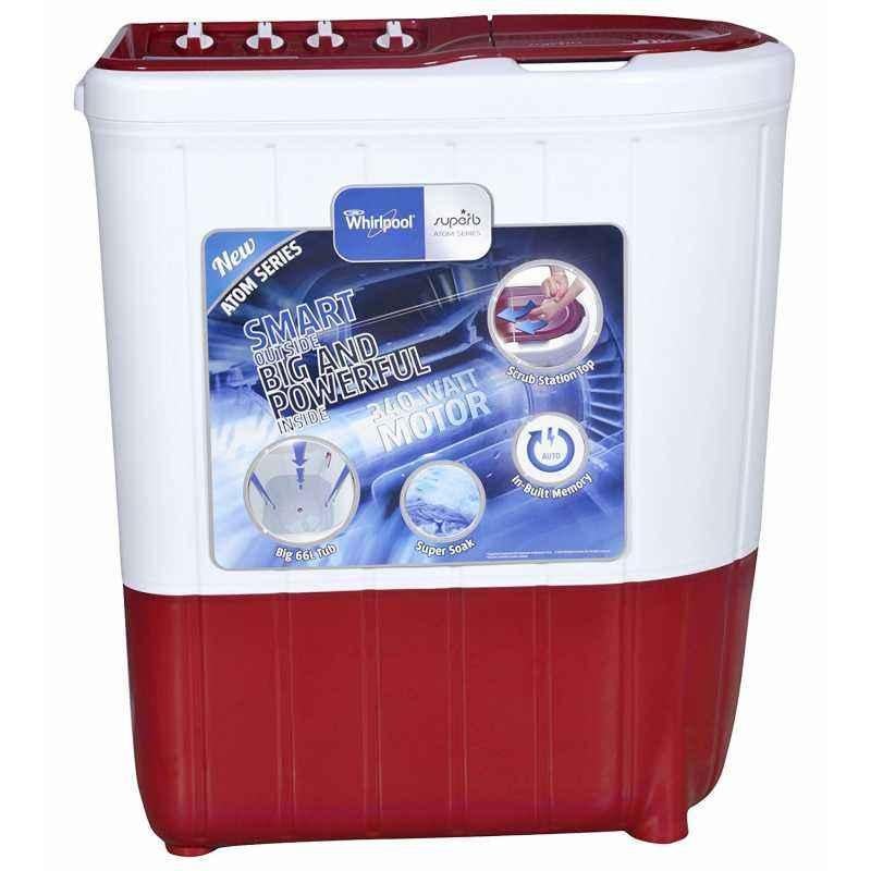Whirlpool 6.5kg Ruby Semi-Automatic Top Loading Washing Machine, Superb Atom 65S