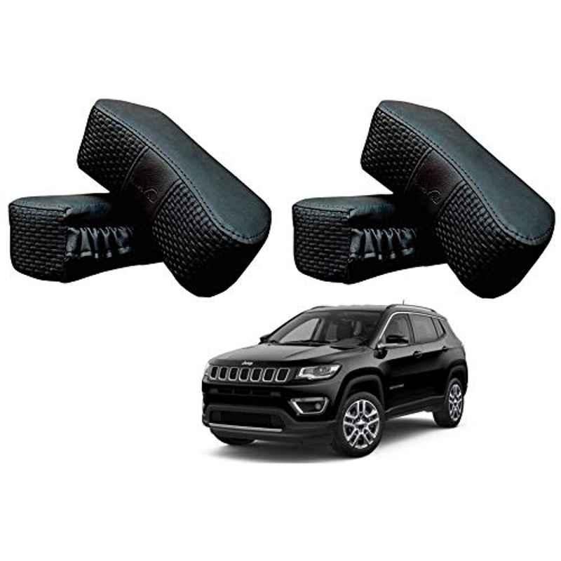 Kozdiko 4 Pcs CV Designer Black Leatherite Neck Rest Car Cushion Pillow Set for Jeep Compass