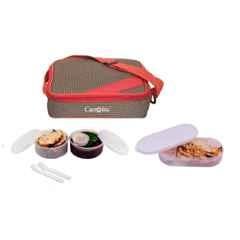 Carrolite 650ml Brown & White Plastic Lunchbox, White_P-45 (Pack of 5)