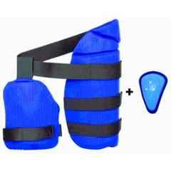 HTM Thigh Guard for Right Handed Men's with Abdominal guard Cricket Guard Combo (Blue)