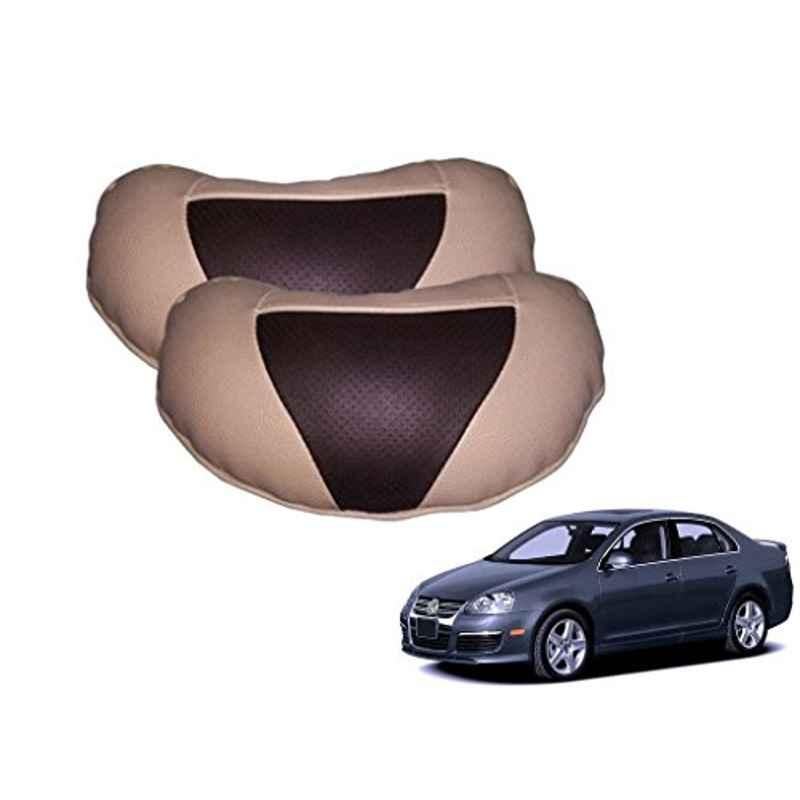 Kozdiko 2 Pcs Brown & Beige Neck Rest Set for Volkswagen Jetta, koz_19448