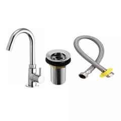 Fastgear Brass & Steel Silver Chrome Finish Bathroom Faucet Set, FG948