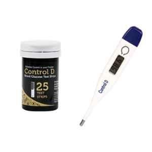 Control D 25 Pcs Blood Glucose Test Strips & Digital Thermometer Combo