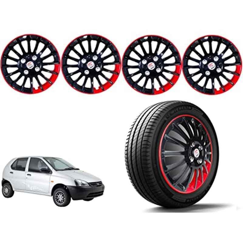 Auto Pearl 4 Pcs 13 inch Polypropylene Black & Red Press Type Car Wheel Cover Set with Retention Ring for Tata Indica 1998