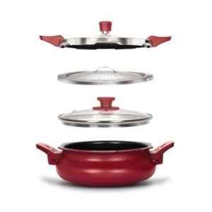 Pigeon 3 Litre Red All in One Pressure Cooker with Aluminium Induction Base (Pack of 3)