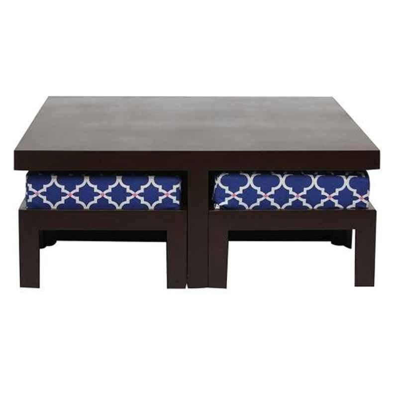 Evok Trendy Fabric Indigo Coffee Table with 4 Stool Set, FLILCTFBMTIB11335M