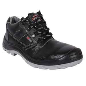 Hillson Soccer Leather Mid Ankle Steel Toe Black Work Safety Shoes, Size: 9