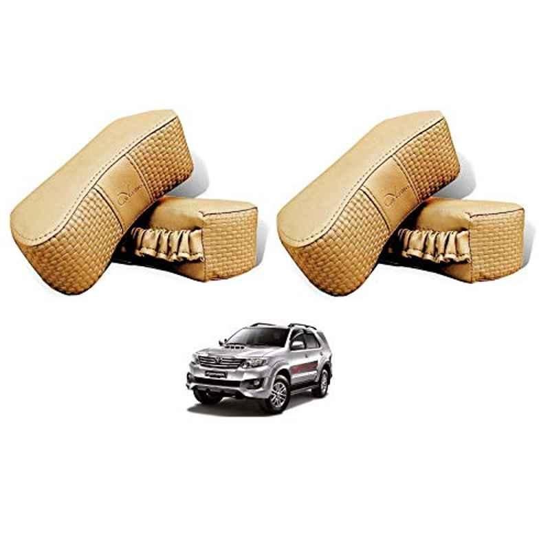 Kozdiko 4 Pcs CV Designer Beige Leatherite Neck Rest Car Cushion Pillow Set for Toyota Old Fortuner