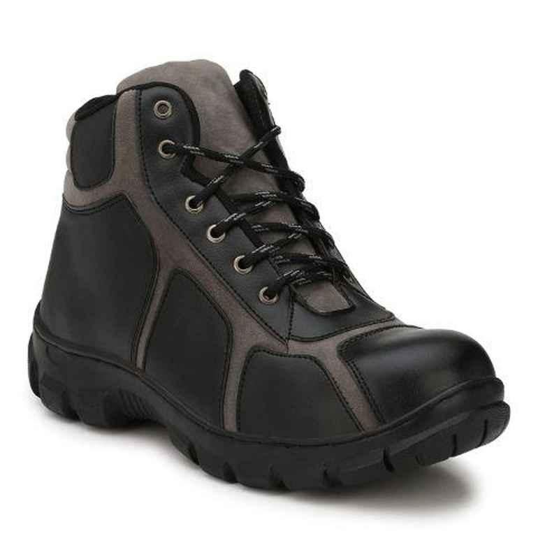 Wonker SR-6403 Synthetic Leather Steel Toe Black Safety Shoes, Size: 9
