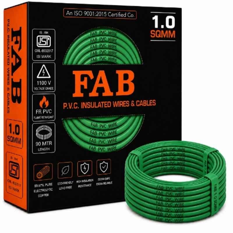 FAB 1 Sqmm Single Core Green FR PVC CCS Copper Insulated House Wire, Length: 91 m