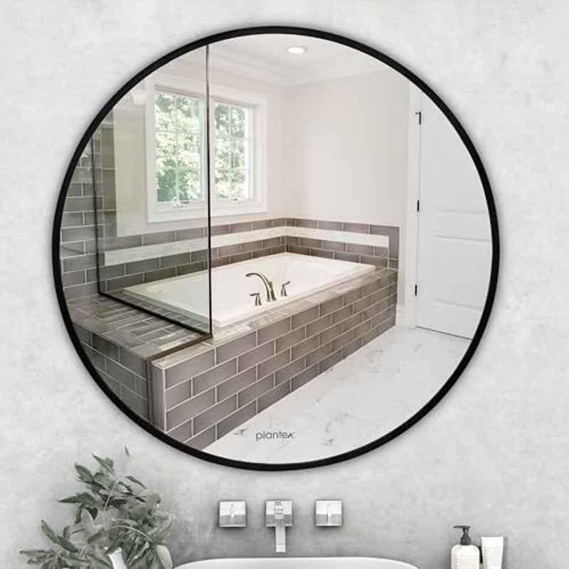 Plantex Aluminium Frame Mirror for Wall/Mirror for Bathroom/Round Mirror for Bathroom/Wall Mount Mirror for Bedroom/Dressing Room/Living Room/Entryway-Shatterproof Mirror (24inch-Brushed Black)