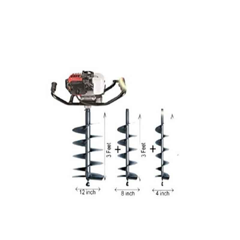 Kanak 82cc 2.5 kW Heavy Duty Drill Hole Earth Auger with 4, 8 & 12 inch Drill