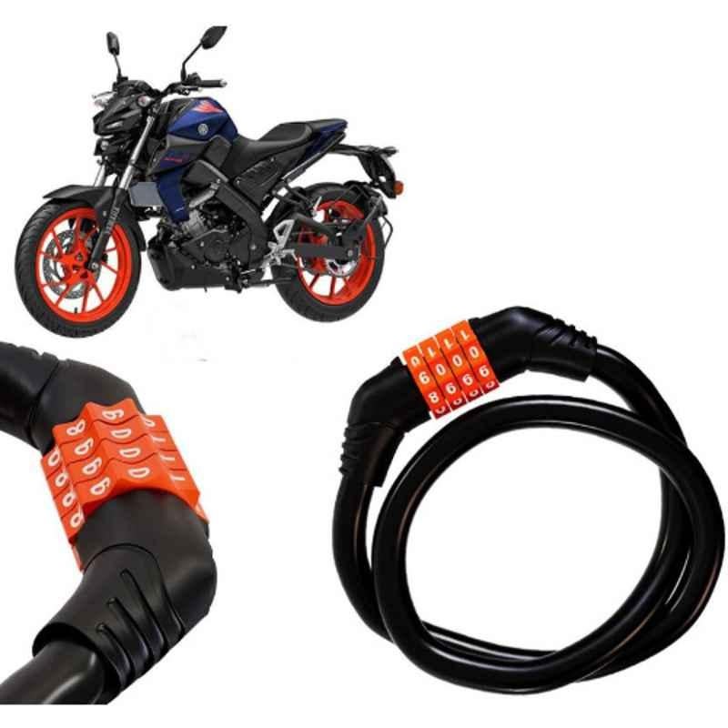 Auto Pearl Black & Orange 4 Digit Anti-Theft Combination Number Lock for MT 15 New BS6