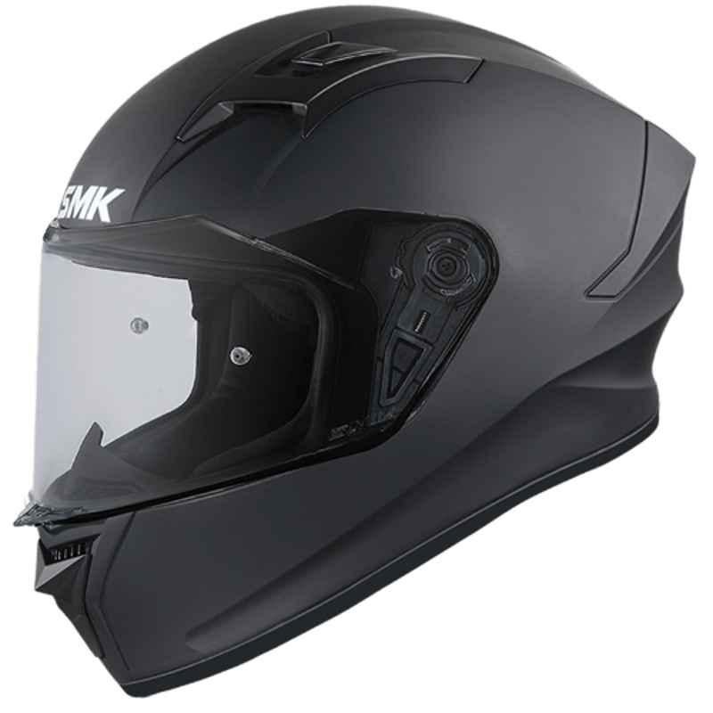 SMK Stellar Unicolour Matt Black Full Face Motorbike Helmet, MA200, Size: Small