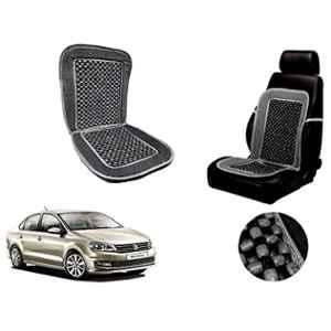 Auto Pearl PU, Velvet & Wooden Beads Grey Rectangular Seat Cushion for Volkswagen Vento