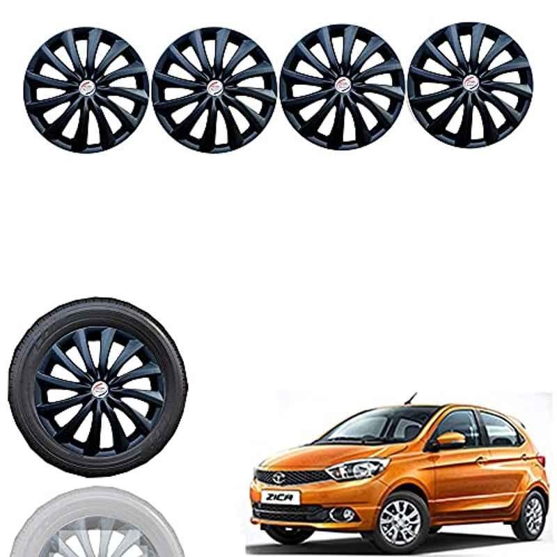 Auto Pearl 4 Pcs 14 inch Black Press Fitting Wheel Cover Set for TATA Zica