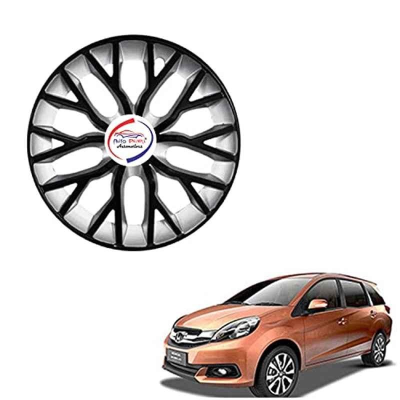 Auto Pearl 4 Pcs 15 inch ABS Black & Silver Hubcap Wheel Cover Set with Retention Ring for Honda Mobilio