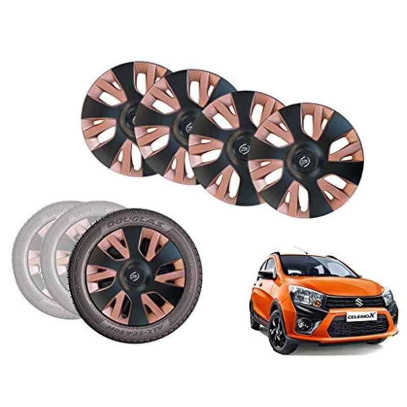 Auto Pearl 4 Pcs 14 inch ABS Black & Copper Car Wheel Cover Set for Maruti Suzuki CelerioX