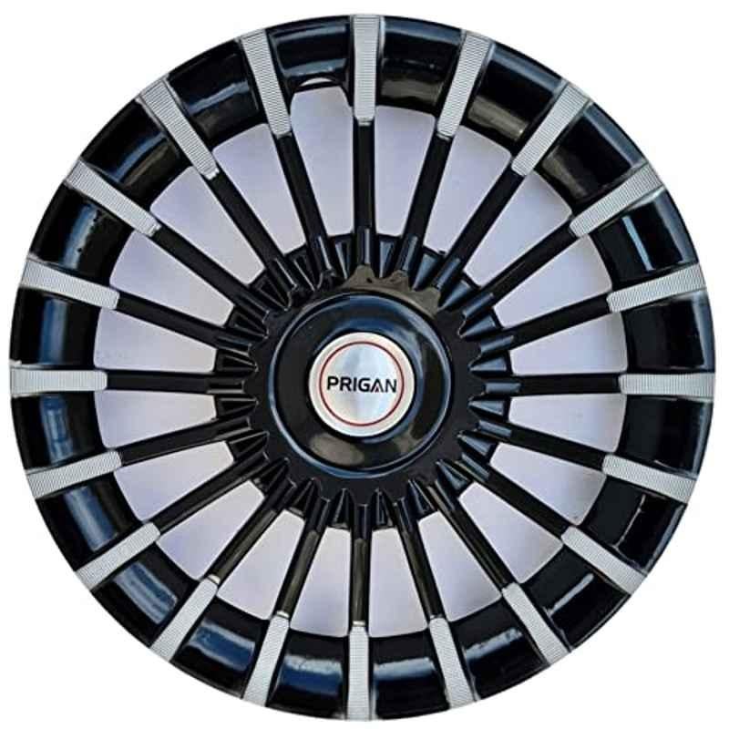 Prigan 4 Pcs 14 inch Polypropylene Silver & Black Press Fitting Car Wheel Cover Set for TATA Bolt