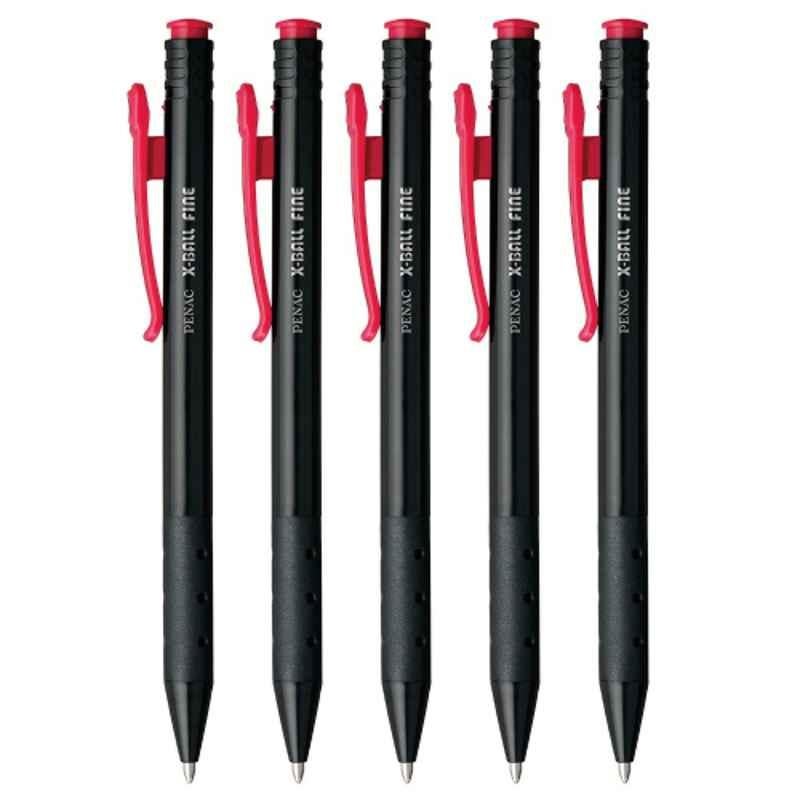 PENAC X-Ball Plastic Red Ball Pen, BA3301-02FPO5 (Pack of 5)