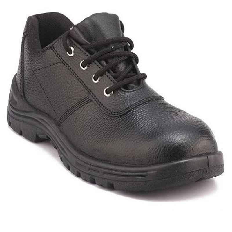 Everest EVE-102 Low Ankle Leather Steel Toe Black Work Safety Shoes, Size: 6