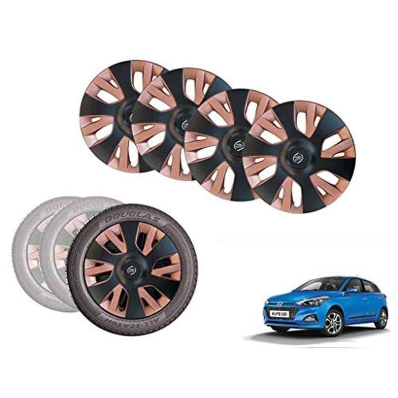 Auto Pearl 4 Pcs 14 inch Black & Copper ABS Press Type Hubcap Wheel Cover Set with Retention Ring for Hyundai i20Elite2018